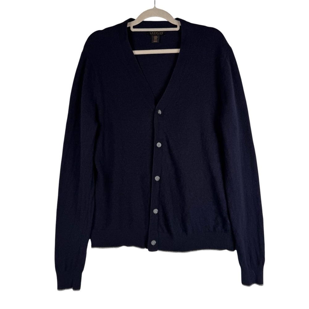 Lachlan British Inspired Men’s Lightweight Navy Wool Cashmere Cardigan Size M